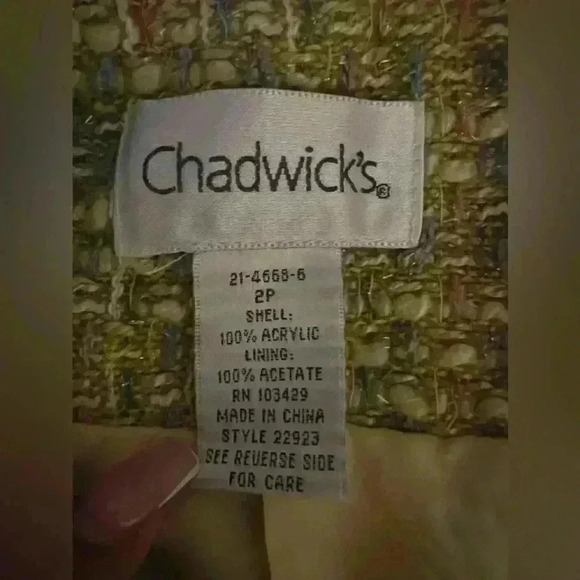 Chadwick, women's size 2P blazer,  pastel colors, fringe trim, lined, EUC New - Picture 8 of 8